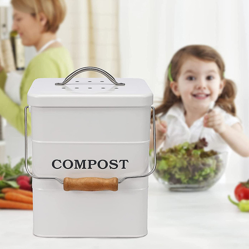 One-Gallon Kitchen Waste Compost Bin with Logo Compost Bin Galvanized Iron Household Kitchen Kitchen Waste Compost Bin