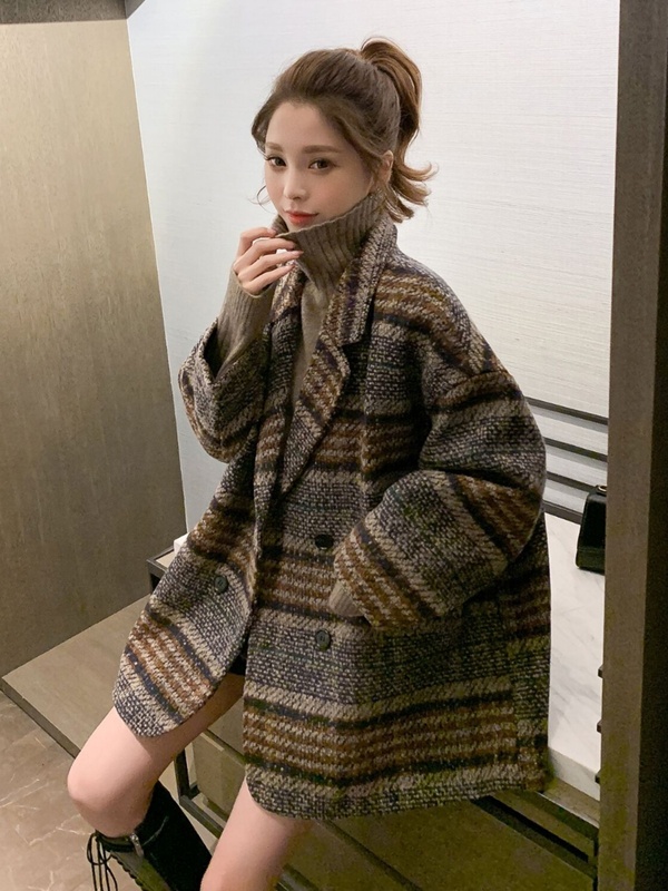 流行新款西装外套女秋冬2025宽松小个子格子粗花呢中长款加厚毛呢|undefined