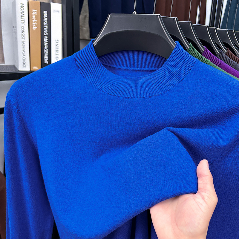 Spring and Autumn Men's Half-Turtleneck Long-Sleeved Knitwear Casual Men's Tops Versatile Solid Color Knitted Bottoming Shirt for Men