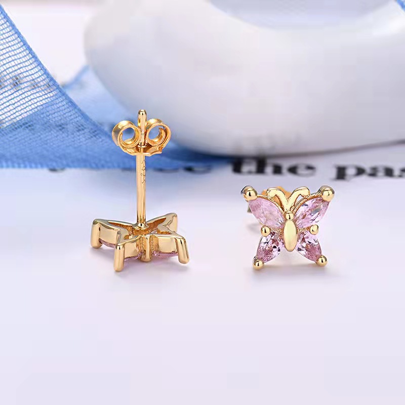 Simple Style Butterfly Copper Ear Studs Plating Inlay Rhinestones Copper Earrings