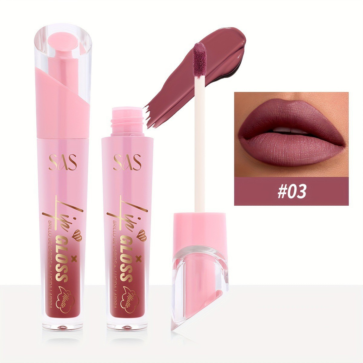 USHAS Esmalte de labios de punto transfronterizo europeo y americano, esmalte de labios de textura mate de terciopelo impermeable natural y duradero SAC024A B