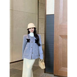 忆可达 灰色短款毛呢外套女秋冬2024新款高级感小香风呢子大衣