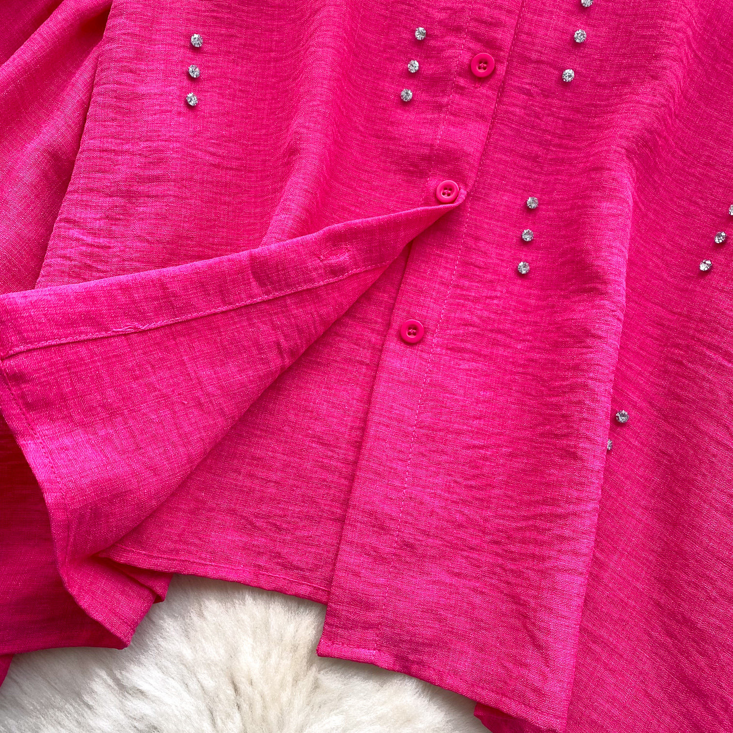 Women's French Style Rhinestone Blouse Summer Lantern Sleeve Cardigan Beaded Collar Loose Fit Versatile High End Top Heavy Duty_ecoleips.com