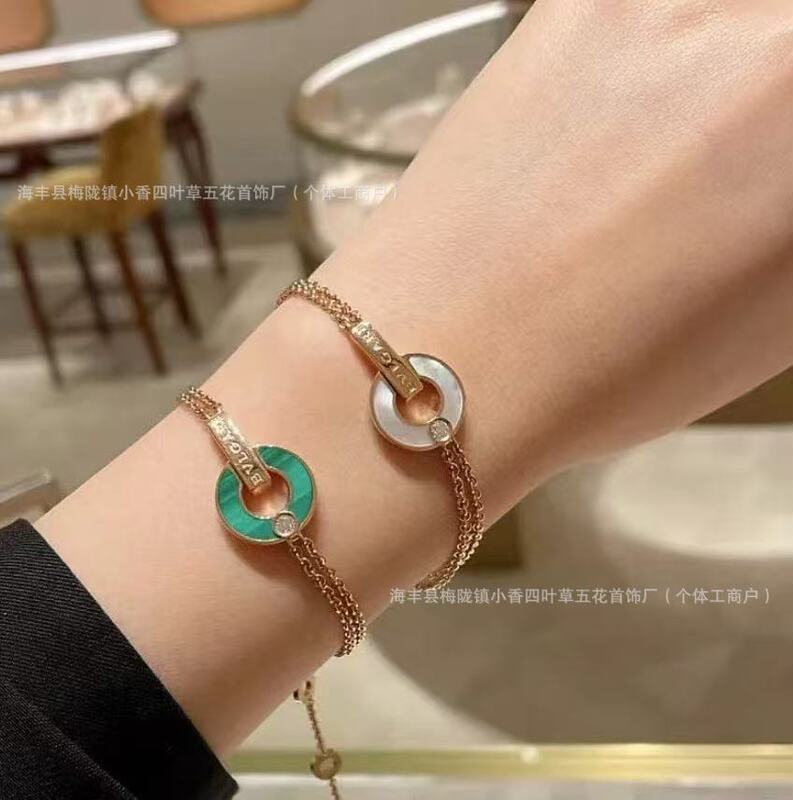 Baobv High Version Copper Coin Double-Layer Bracelet Cnc Precision Thick Plated Round Disc Mother-Of-Pearl Inlaid with Diamonds Accessible Luxury Style Versatile Bracelet
