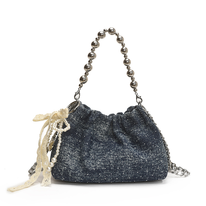 Bolso de cubo de moda coreana 2025 nuevo bolso con cuentas gypsophila bolso de hombro con diamantes bolso de mensajero de cadena mujer