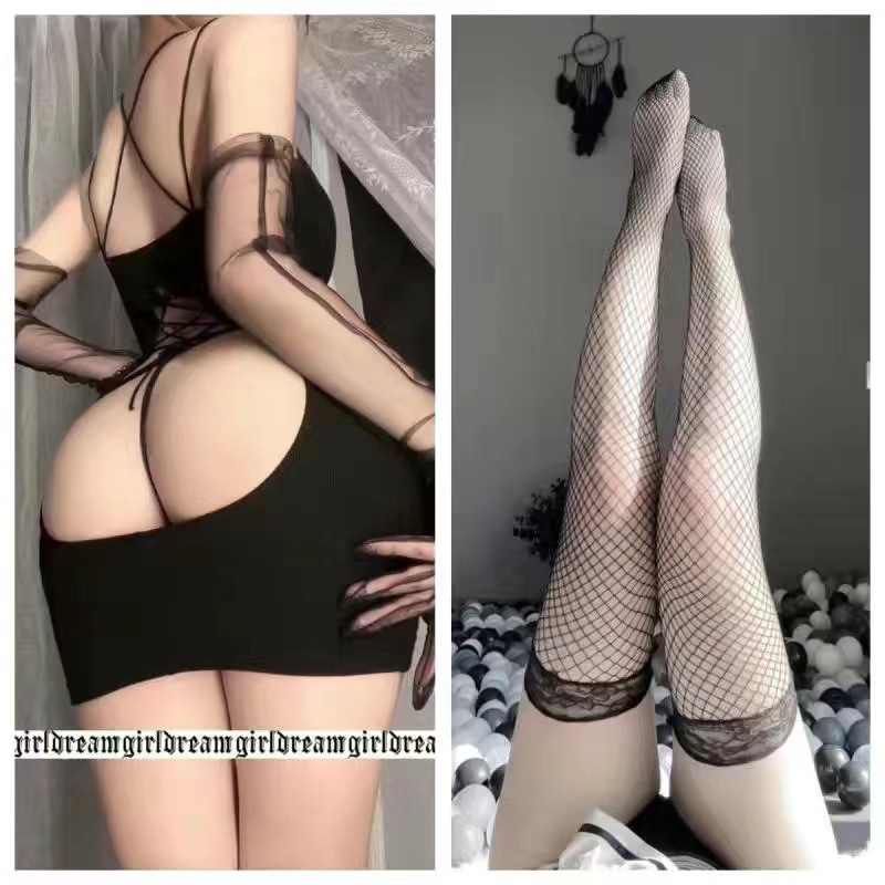 블랙 + 레이스 블랙 망사 스타킹