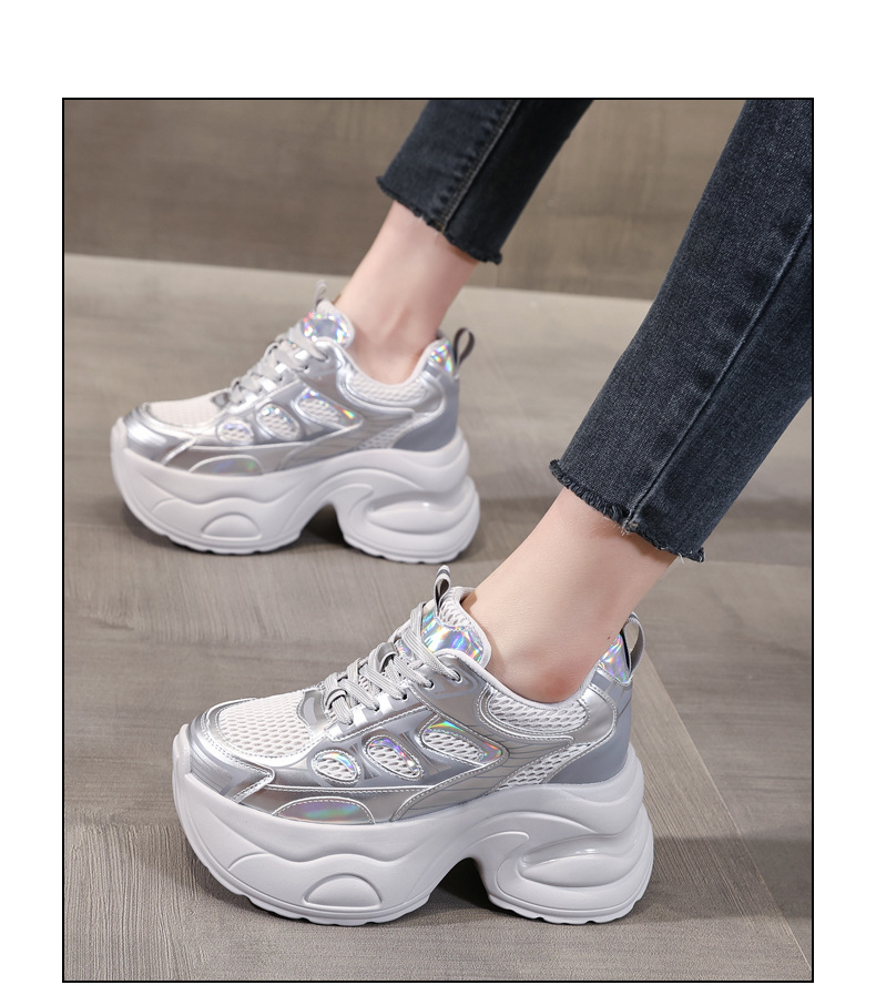 Giày sneaker nữ chunky đế dày độn cao bên trong, phong cách thể thao thường ngày — Màu trắng chi tiết 15