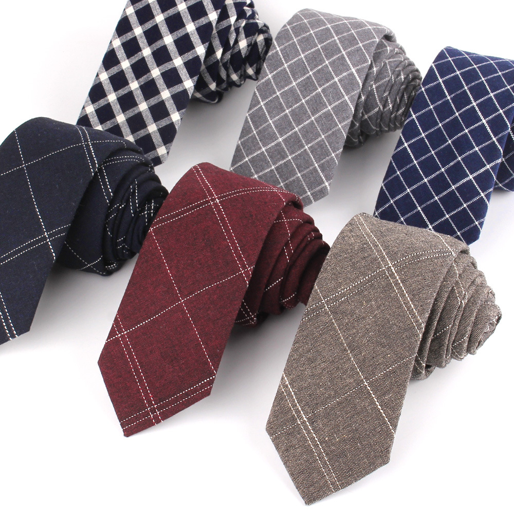Corbata de hombre a cuadros, corbata estrecha de algodón casual_voghion.com