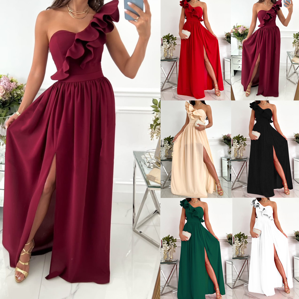 Women's Irregular Skirt Fashion Off Shoulder Patchwork Solid Color Maxi Long Dress Party display picture 2