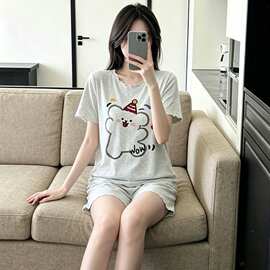 莫代尔夏季新款睡衣女短袖短裤休闲甜美风卡通可爱薄款家居服套装