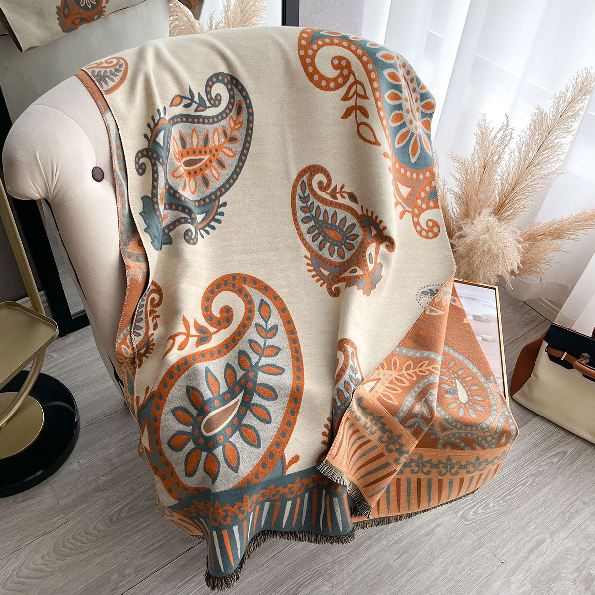 Chal de Jacquard Reversible de Poliéster, Mantenerse Caliente, para Invierno
