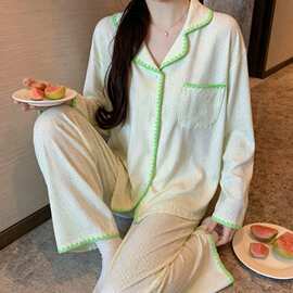 秋冬季女款针织提花时尚舒适家居服睡衣纯色甜美休闲开