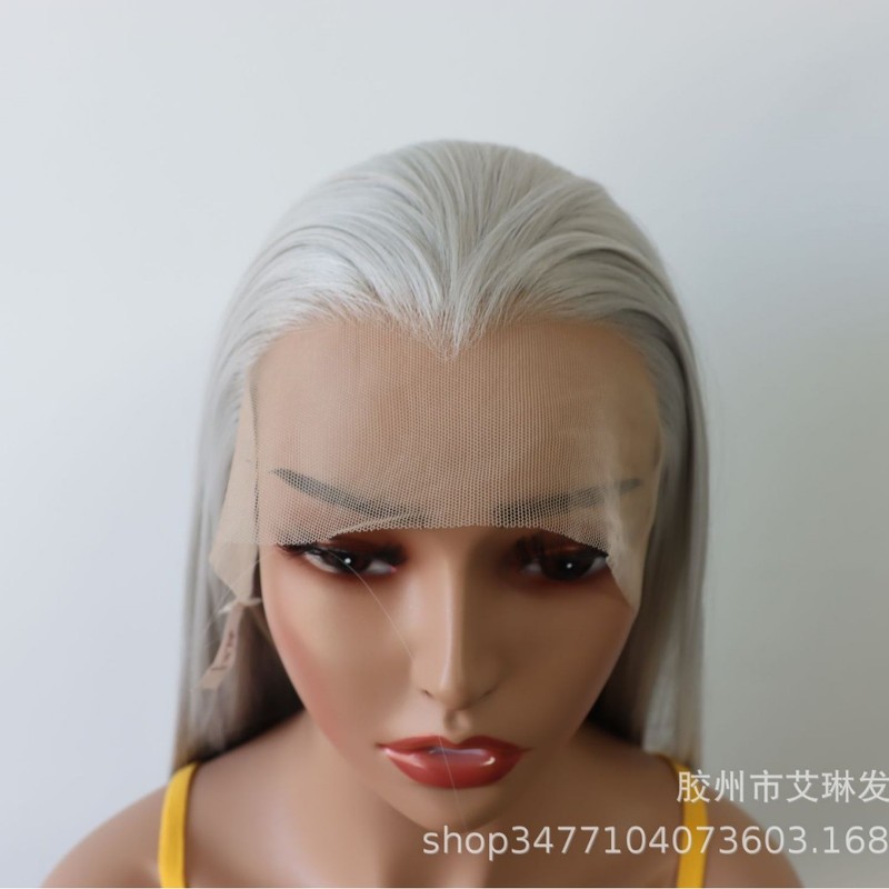 网红热销款假发女可爱风银灰色美人尖三尖长直发工厂现货哑光高温|undefined