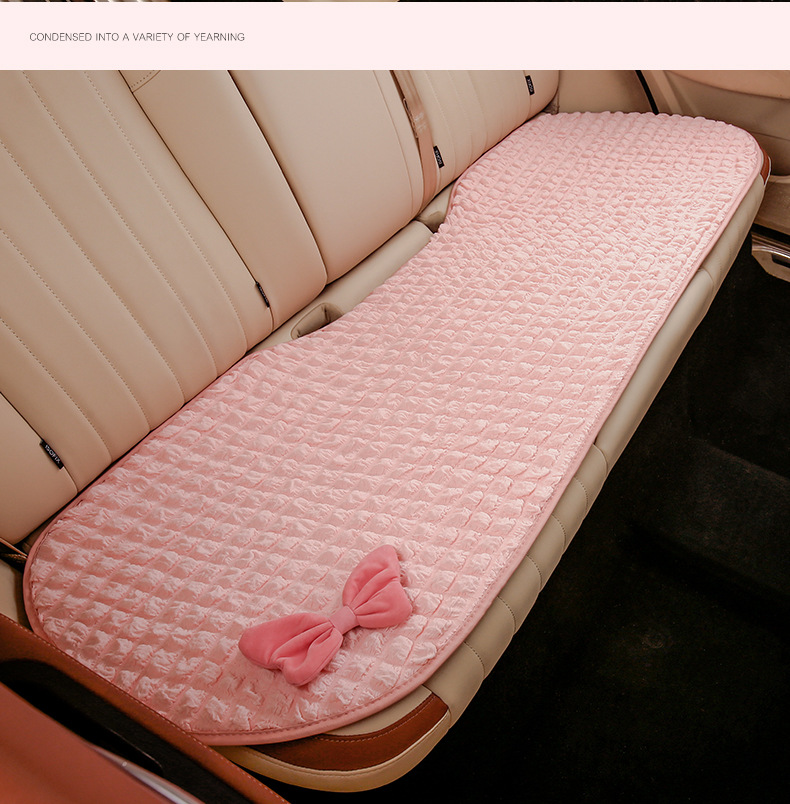 Car seat cushion summer four-season seat cover puff bow three-piece set cute plush seat cushion goddess style ice silk