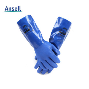 Ansell 14-663 Acid and Alkali Resistant Protective Gloves Industrial Protective Straight Tube Blue PVC Labor Protective Gloves