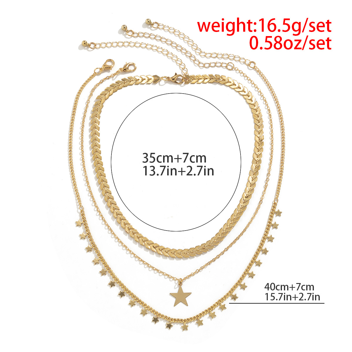 欧美简约百搭几何型流苏星星吊坠项链女小众嘻哈麦穗链条金属项饰