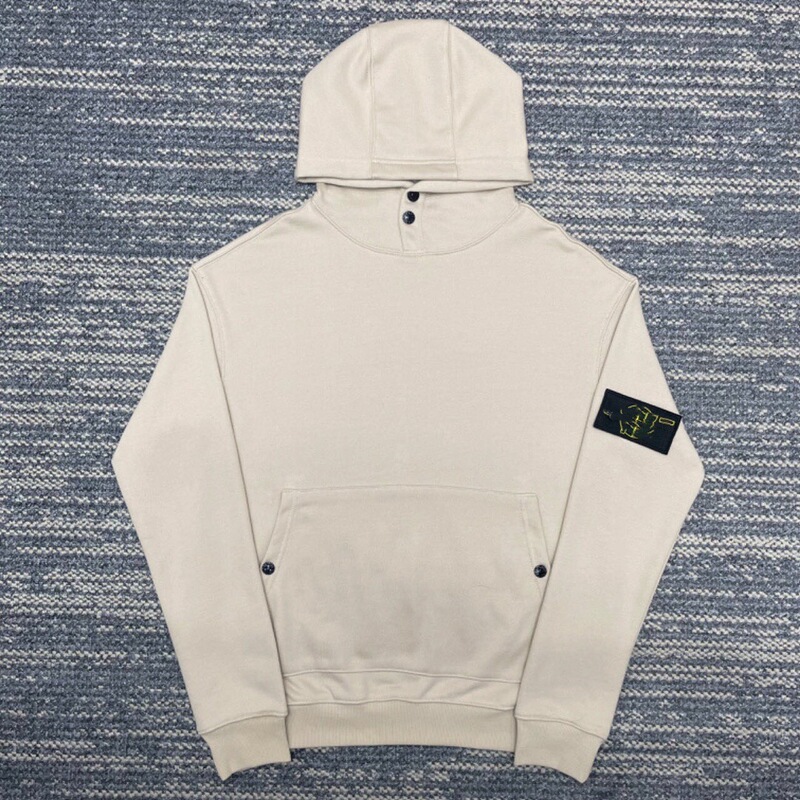 Cross-Border Stone Long-Sleeve Terry Button Hooded Sweatshirt Pullover Solid Color Badge Unisex Couple Island Warm Clothing