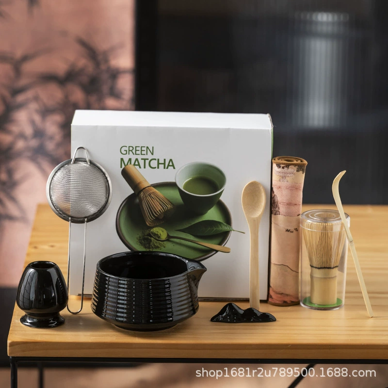 Керамический чайный набор Japanese matcha, 8 предметов, чаша маття и принадлежности, матовые цвета