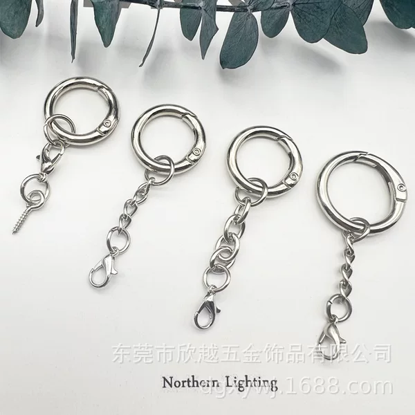 Spring Ring with Chain Anti-Loss Lobster Clasp Tag Doll Spring Ring Hanging Four-Section Chain Lobster Clasp Three-Piece Set