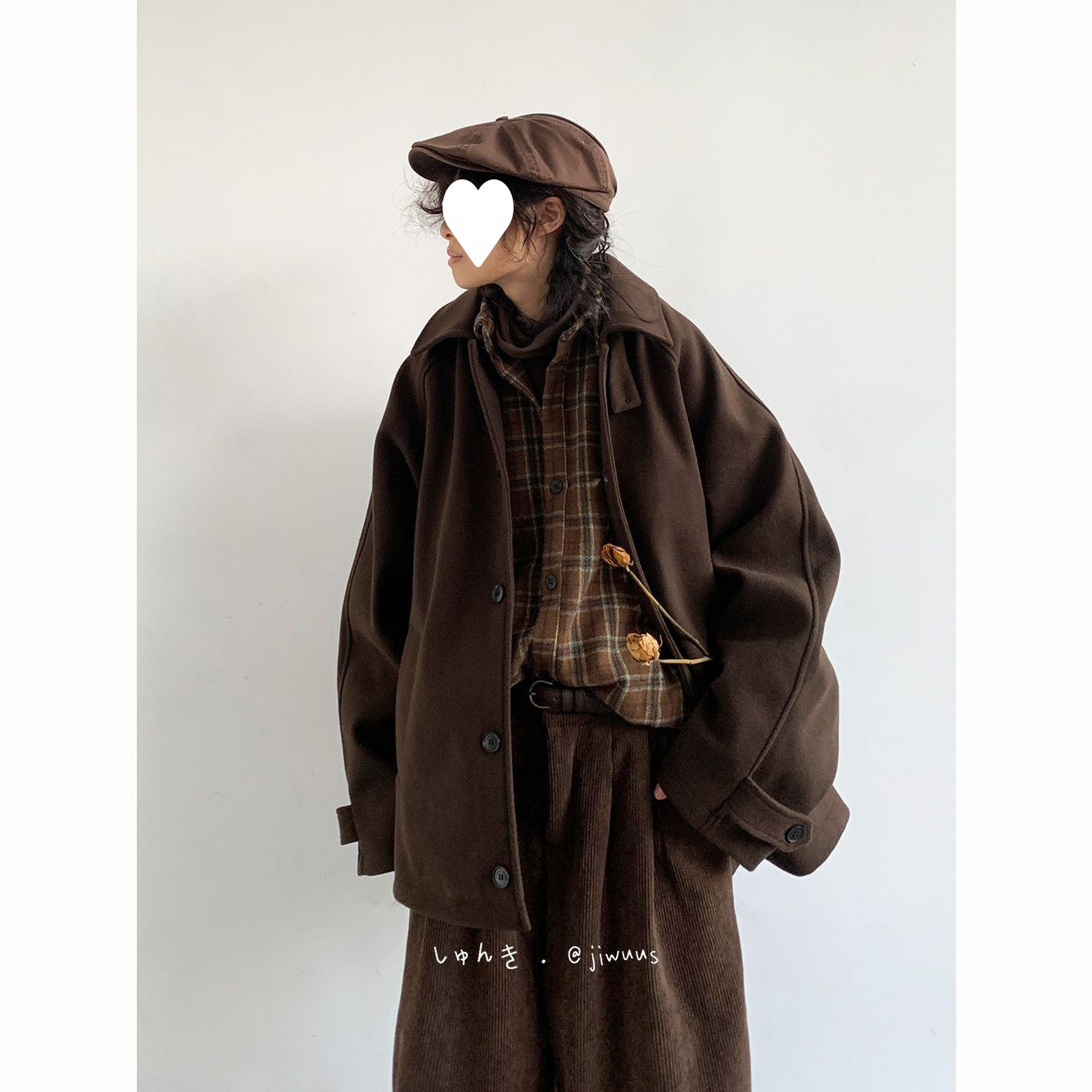 日系中性美拉德复古单排扣呢子大衣男女秋冬季宽松插肩袖毛呢外套