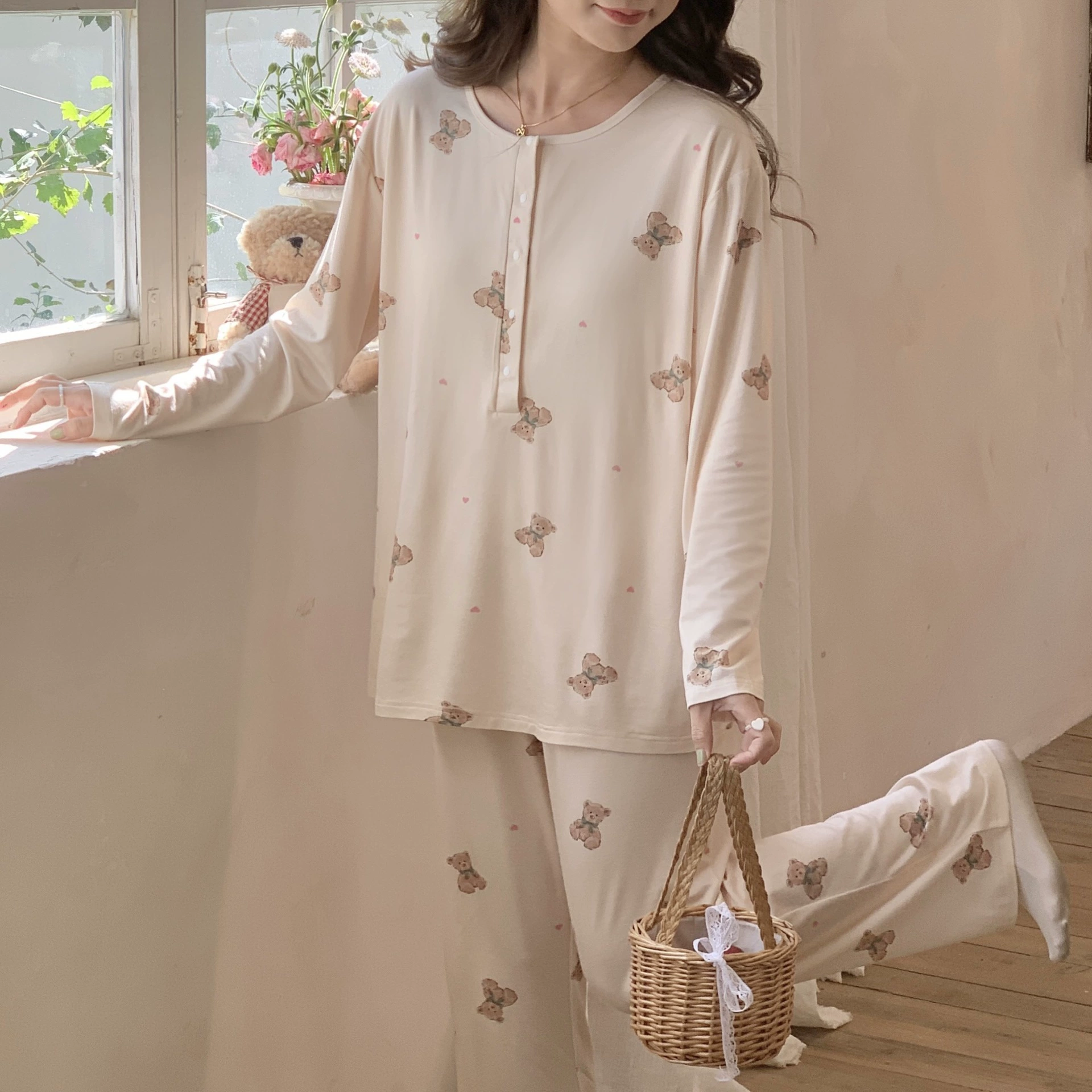 Spot 6305 Модальная одежда для родов с подушечками для груди, весенне-летняя домашняя одежда для кормления грудью, пижамы для беременных женщин