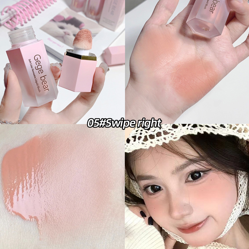 Gege bear blush líquido de polvo transparente, hidratante, claro, blanqueador y tonificante, rubina mate natural para jóvenes.