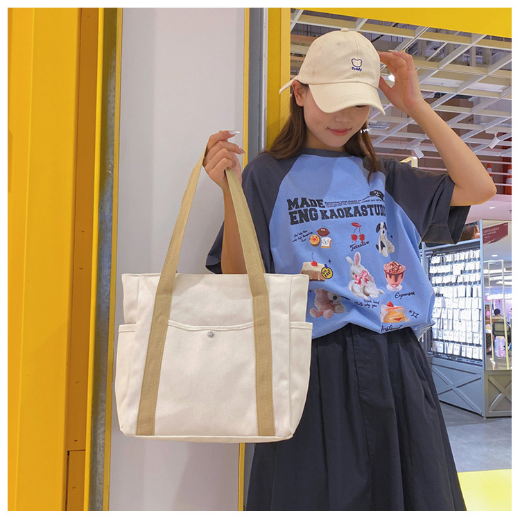 New canvas bag for women, ins forest style single-shoulder bag, large capacity for books, student commuting bag for classes, hand-held cloth bag undefined