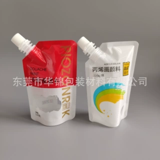 厂家批量定制  印刷自立110g丙烯画颜料分装8.6mm口径斜嘴吸嘴袋