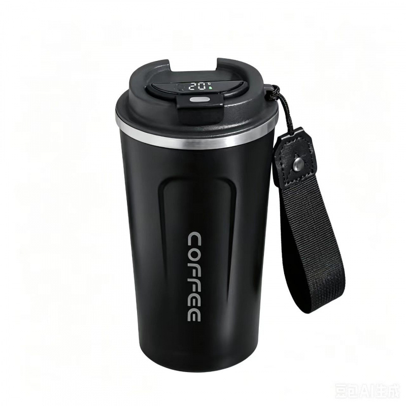 Taza de café de cuerda transparente con tapa inteligente negra 510ml