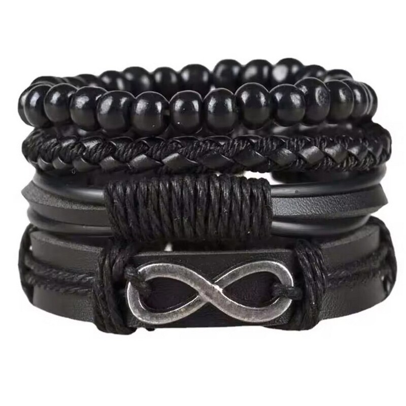 Vintage 8-Shaped Leather Bracelet Set for Foreign Trade, Men's Fashionable Leather Bracelet with Multi-Layer Combination and Woven Design