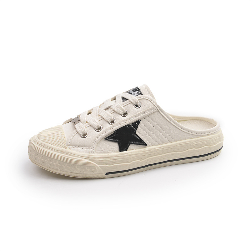 Las primeras medias pantuflas de Baotou antiguas y antiguas, zapatos sucios pequeños de cuero de verano para mujer, sandalias de estrellas de todo fósforo