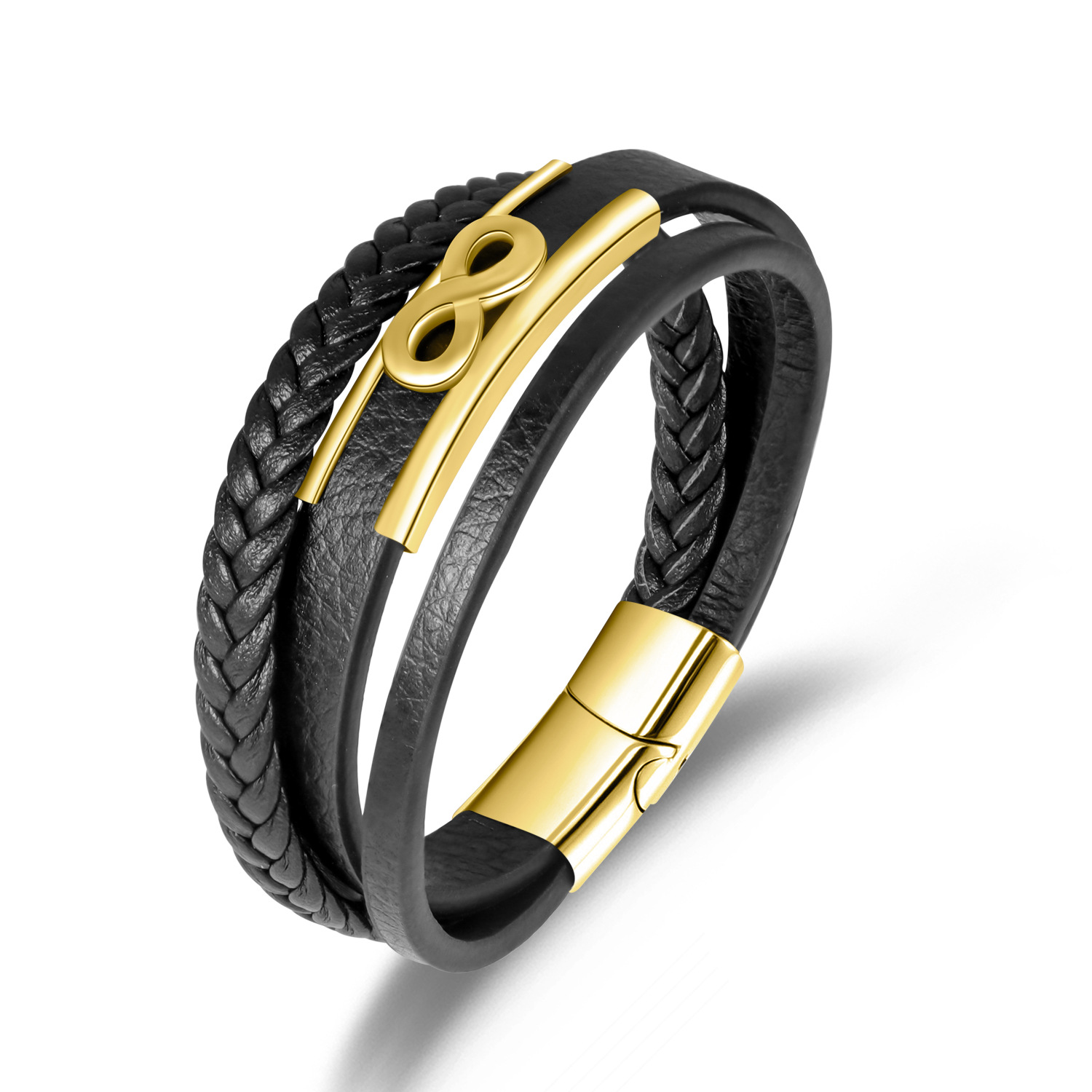 Cross-border Hot Woven Bracelet Men's Unique Design Multi-layer Stainless Steel Bracelet Fashion All-match Leather Bracelet