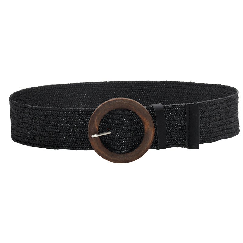 Beach straw woven elastic waist belt