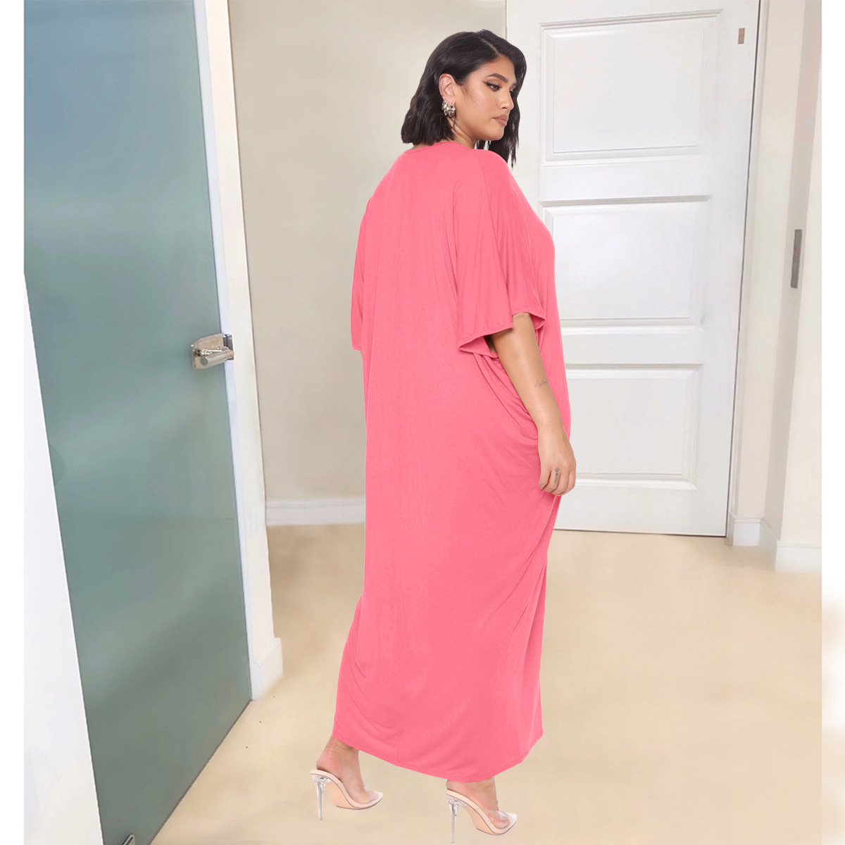 fashion solid color deep V loose dress Nihaostyles wholesale clothing vendor NSOJS74281