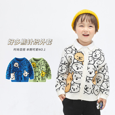 秋冬款儿童卡通小熊开衫 宝宝潮款涂鸦针织毛衣上衣外套 厂家批发|ru