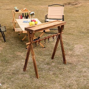 Outdoor Camping Solid Wood Triangular Storage Rack Barbecue Rack Outdoor Multi-Functional Travel Picnic Camping Bjs