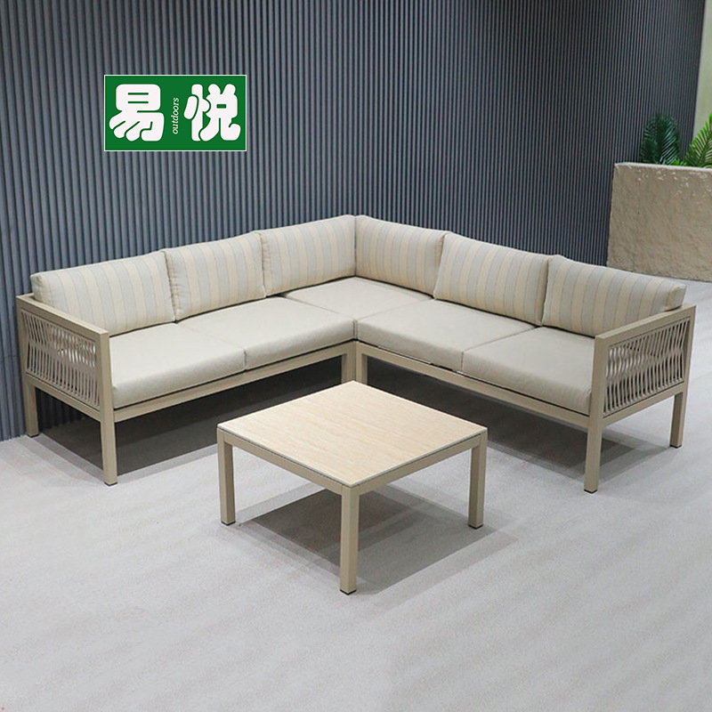 Sofá de ocio al aire libre aleación de aluminio patio villa hotel balcón sofá de teca al aire libre muebles combinados