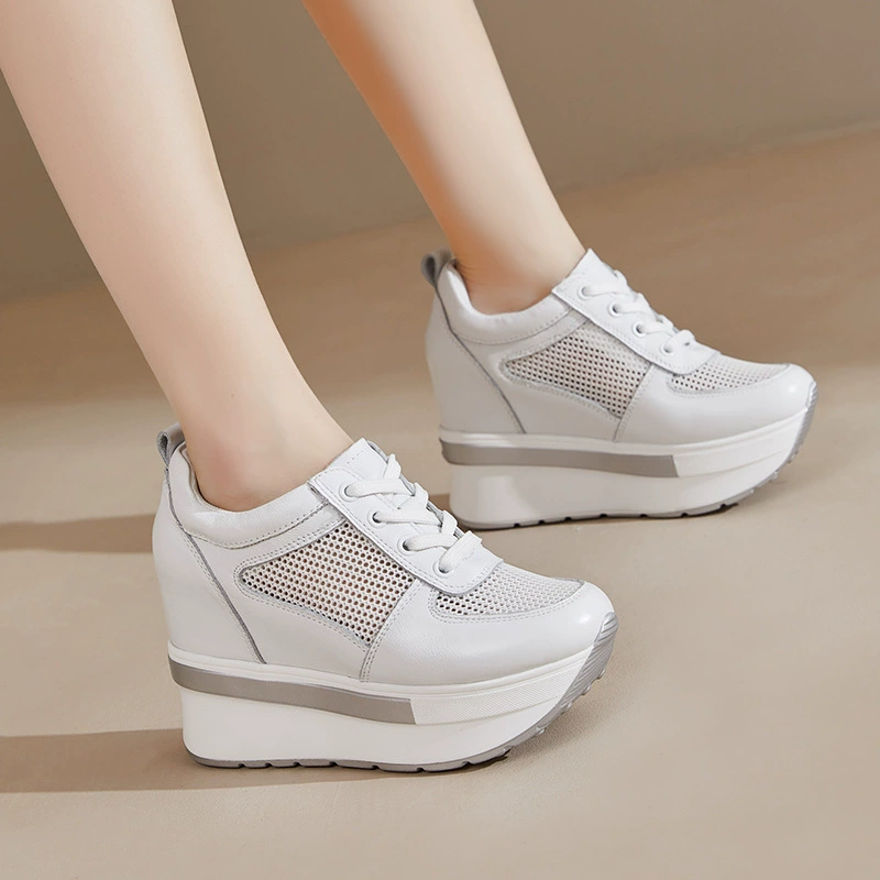 Summer leather white shoes for students, cowhide