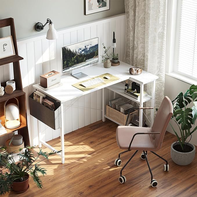 L-Shaped Office Desk, Computer Desk with Double-Sided Storage Shelves, Home Office Corner Desk, Study Writing Desk