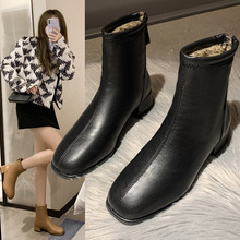 新款韩版短筒马丁靴子女大棉保暖冬季厚绒马丁靴大码粗跟短靴子女