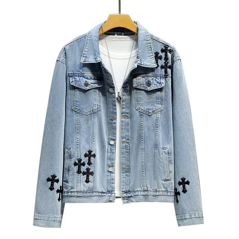 Otoño retro Denim coat hombres de American High Street Fashion Loose Denim chaqueta diseño sentido nicho Cross top