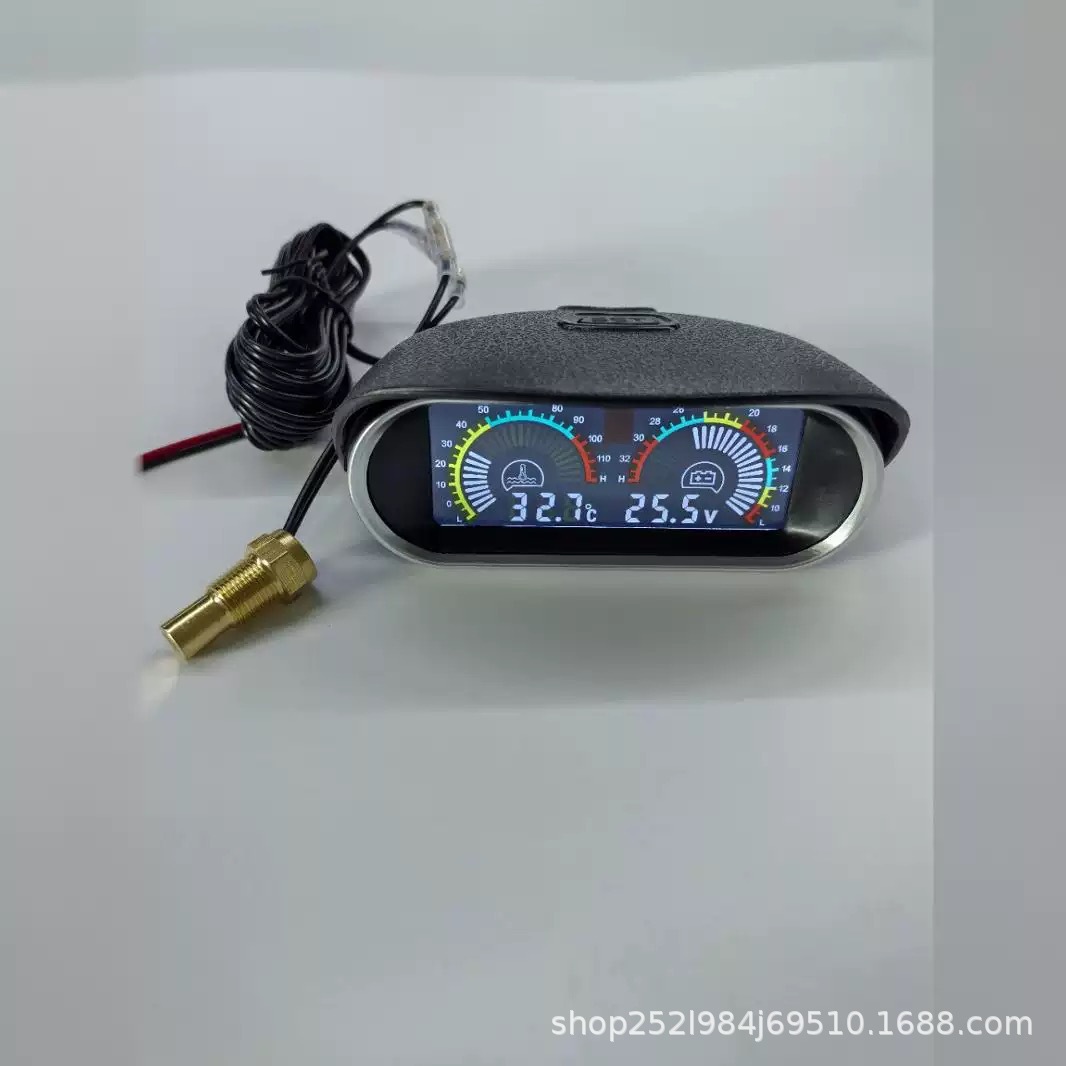 Car Water Temperature and Voltage Combination Gauge, Horizontal Two-In-One Integrated Gauge, Modified Truck Digital Display Water Temperature Gauge, Three-Way Agricultural Machinery
