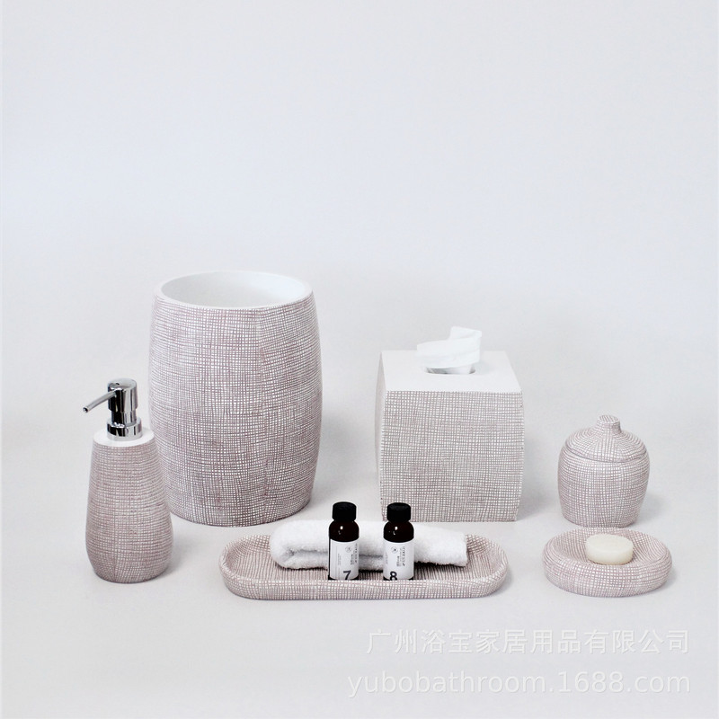 Hotel Resin Bathroom Kit 6-piece Set Consumption Box Trash Can Tissue Box Guest Room Supplies Hotel Resin Guest Room