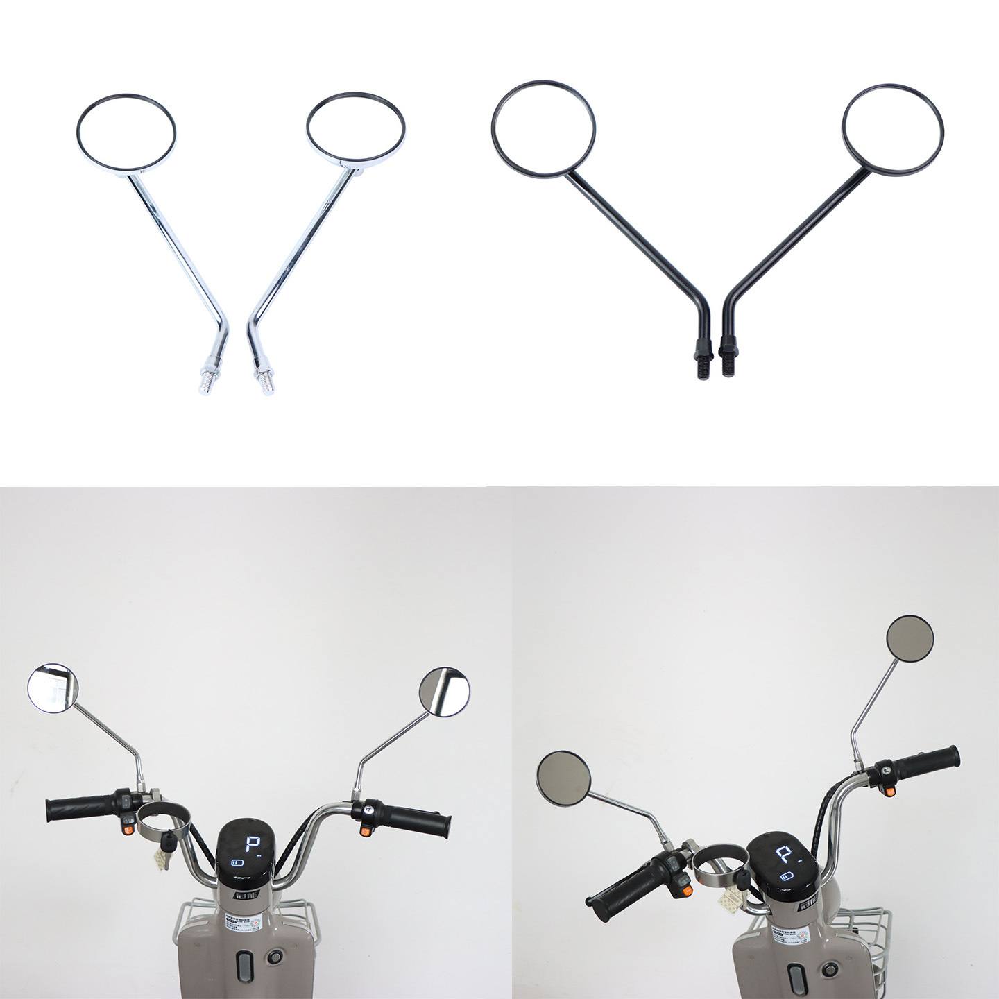 Cross-Border Small Round Electric Scooter Accessories Retro Full Metal Round Extended Bar Rearview Mirror Bicycle Mirror