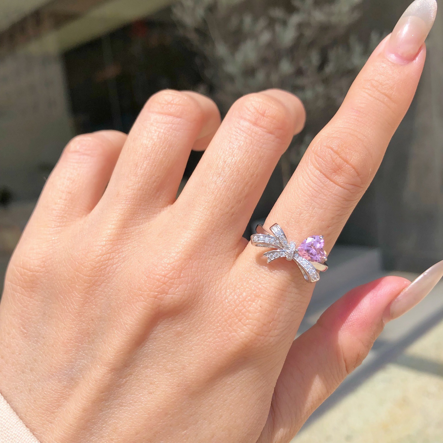 5g Weight Zircon Inlay Material Rings Classification 6, 7, 9 Ring Size 1 Piece Quantity Holiday, Daily Occasion 925 Sterling Silver Material Heart Shape, Bow Knot Pattern Women's Gender Plating, Inlay Design Sweet, Shiny Style 925 Sterling Silver Zircon Heart Shape Bow Knot Rings 20