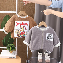 男童加绒棒球服棉服外套秋冬季潮2024新款儿童冬装男宝宝一件代发