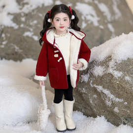 女童外套加绒加厚秋冬款2025新款洋气儿童冬装女宝宝毛呢大衣保暖