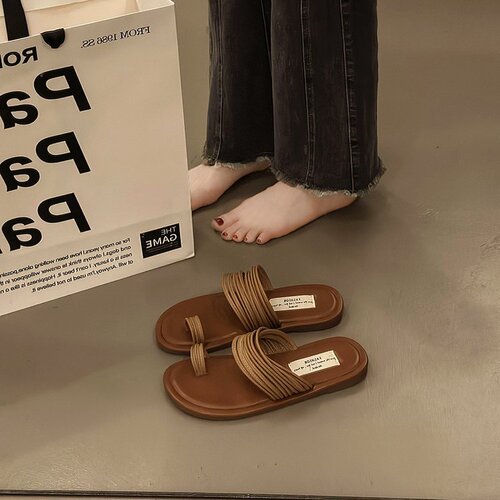 French Retro Toe Post Sandals for Women 2025 Summer Casual One Strap Sandals Unique Design Beach Sandals
