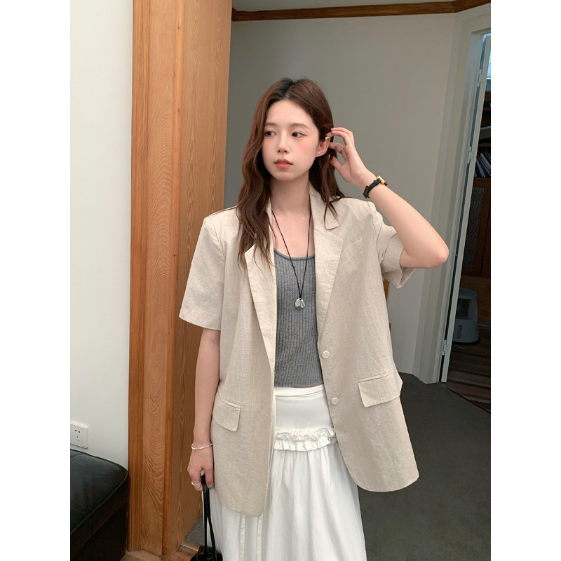 Tiaocheng 2026 New Summer Women's Loose Linen Short-Sleeve Blazer Korean Style High-End Casual Suit
