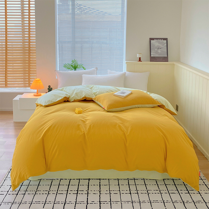 Madre y bebé clase A simple de color sólido doblemente todo el algodón lavado con agua cuatro piezas de algodón dormitorio de estudiantes tres piezas de sábanas cubiertas